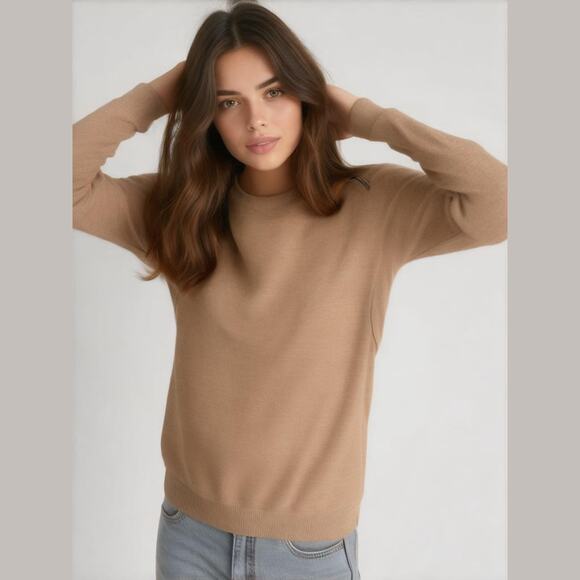 J. Crew Womens Sweater Sz S Merino Wool Asymmetrical Zip Moto Brown Tan Zippers - Picture 1 of 8